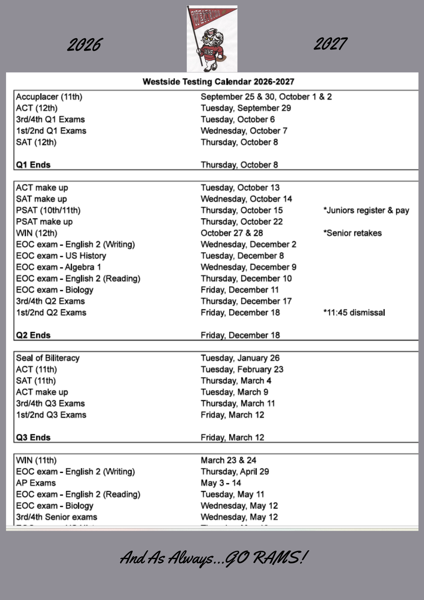 Testing Calendar