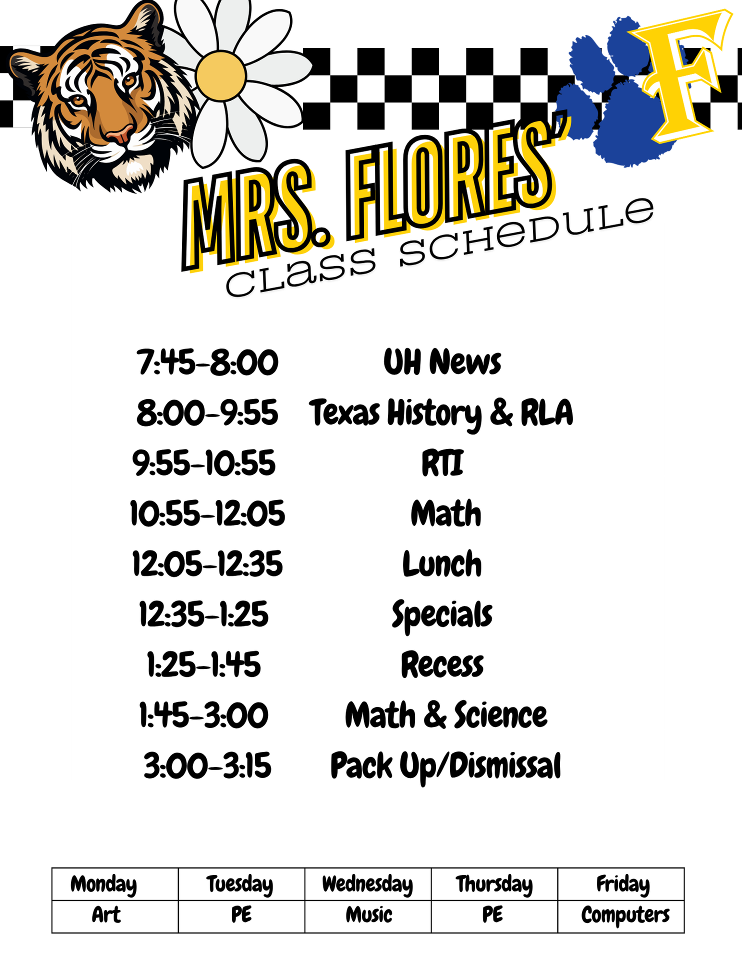 Mrs. Flores' Homeroom Class Schedule