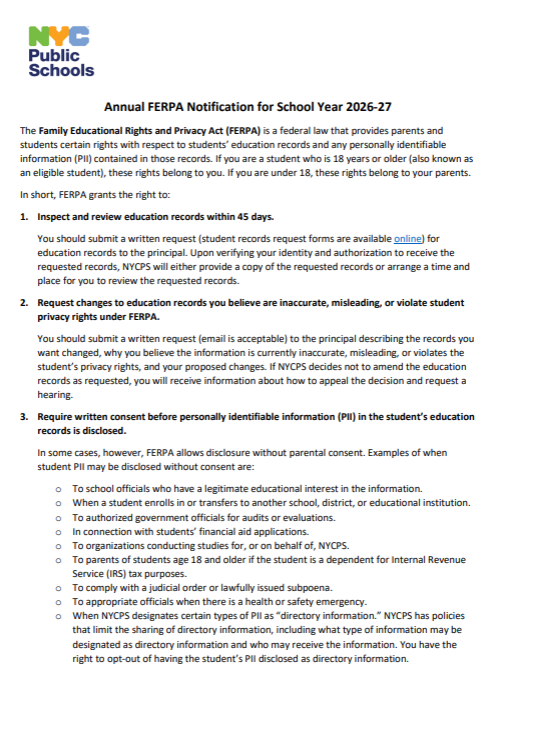 FERPA notice