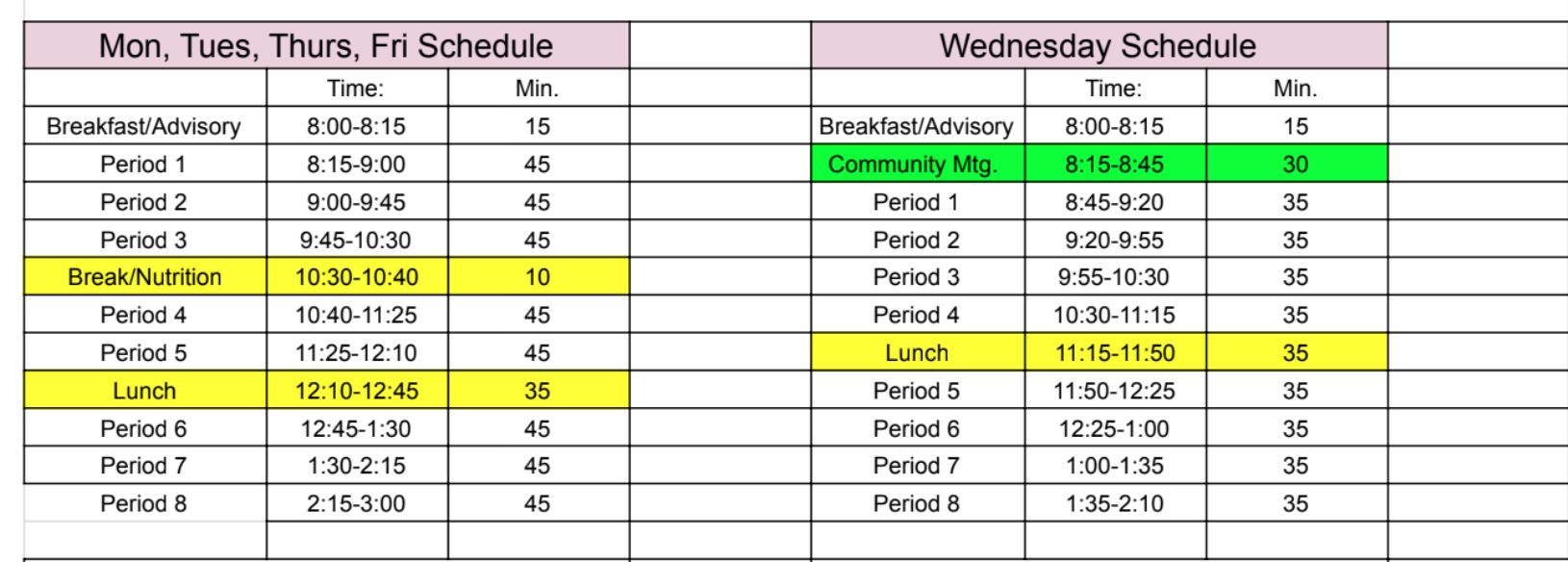 Bell Schedule – Students – Valiente College Preparatory Charter School Bell Schedule – Students – Valiente College Preparatory Charter School