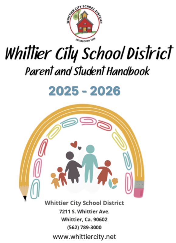 Cover page for the Whittier City School District's Parent and Student Handbook