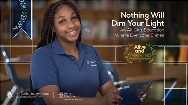Picture of girl smiling at desk with phrase Nothing Will Dim Your Light