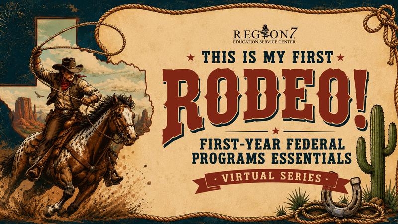 Cowboy on horseback with western-themed First-Year Federal Programs Essentials graphic.