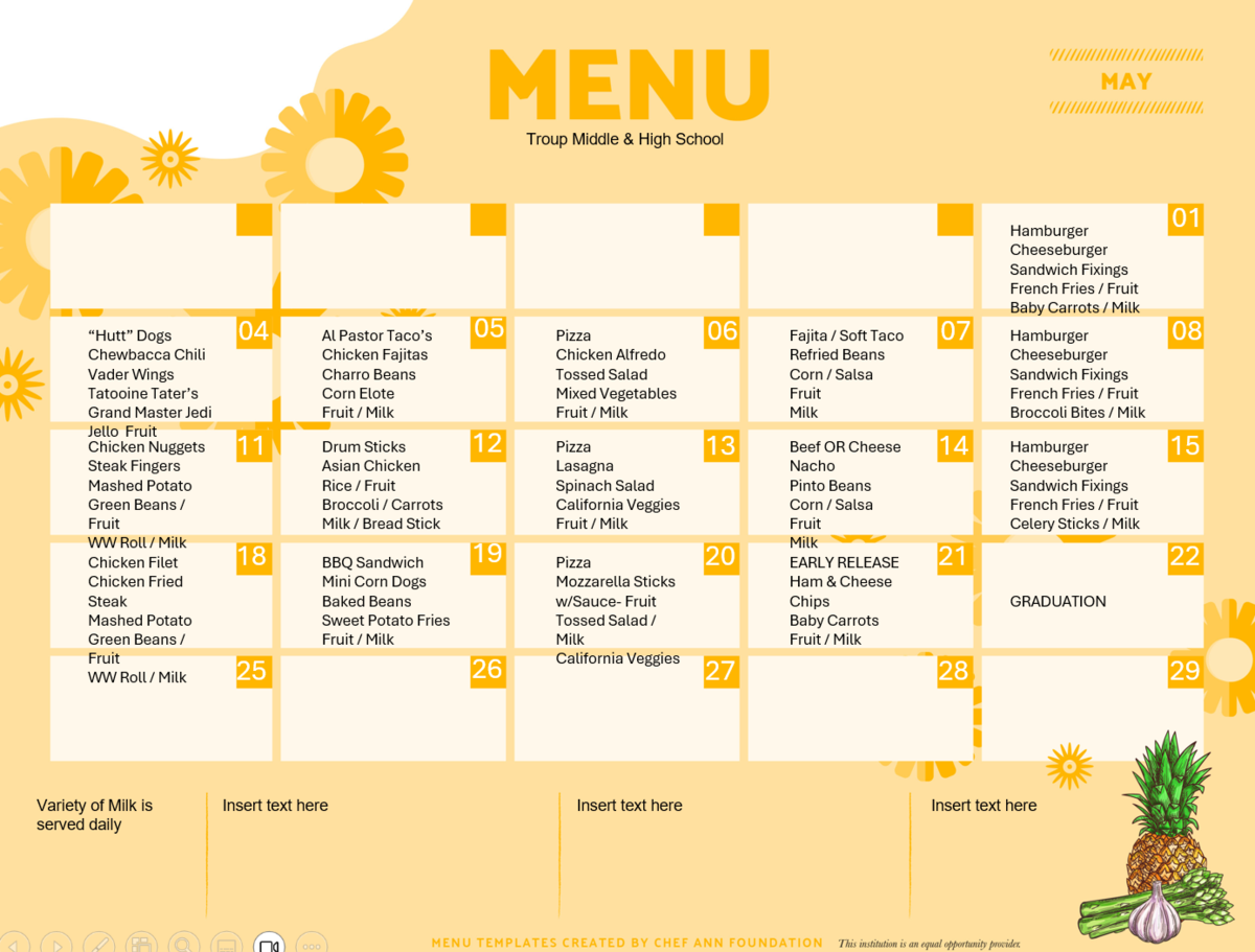 HS MS lunch menu