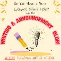 Writing Club Tuesdays after school