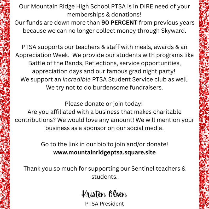 PTSA Donations Needed