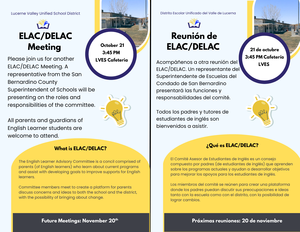 ELAC/DELAC will meet on Tuesday.