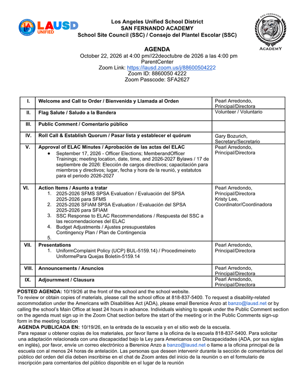 School Site Council (SSC)/Consejo del Plantel Escolar(SSC) Featured Photo