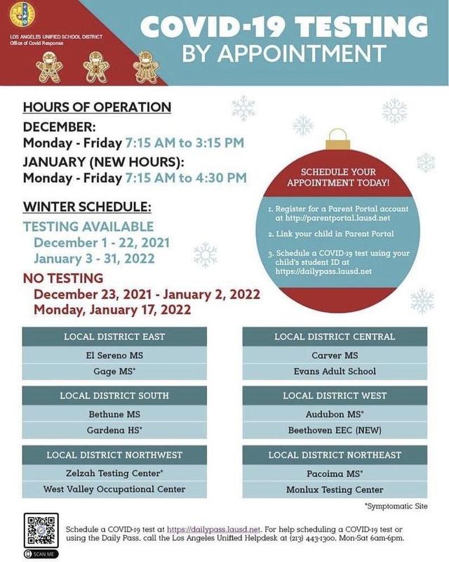 Covid-19 Testing Winter Dates & Hours