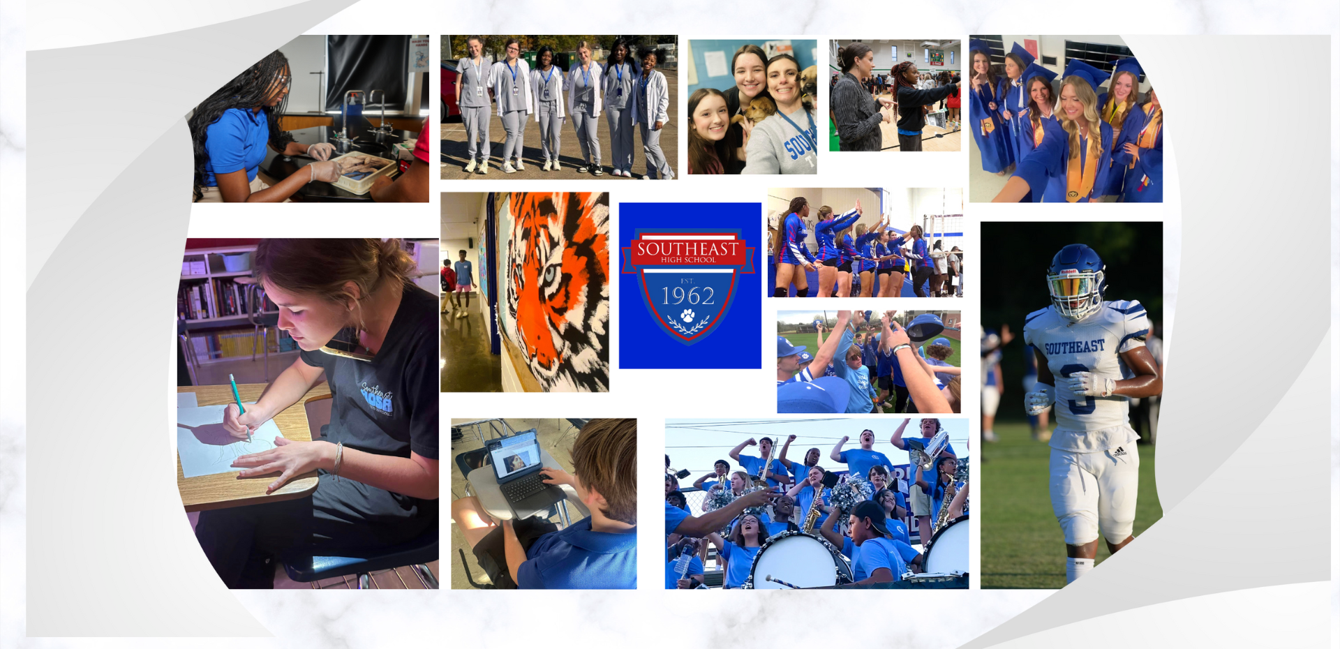Collage showcasing students engaged in various school activities and achievements.