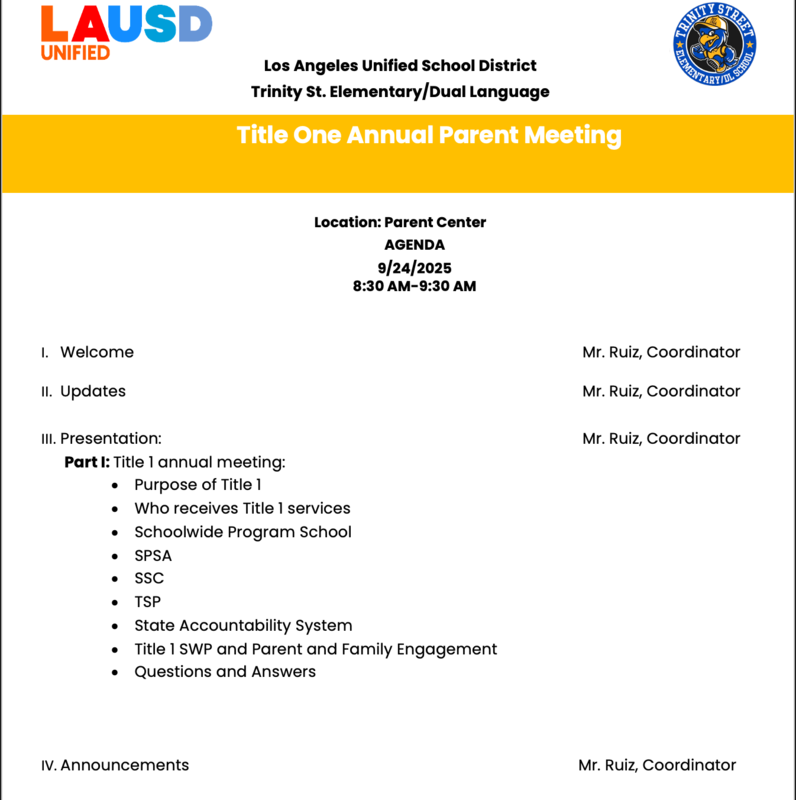 Parent title one meeting