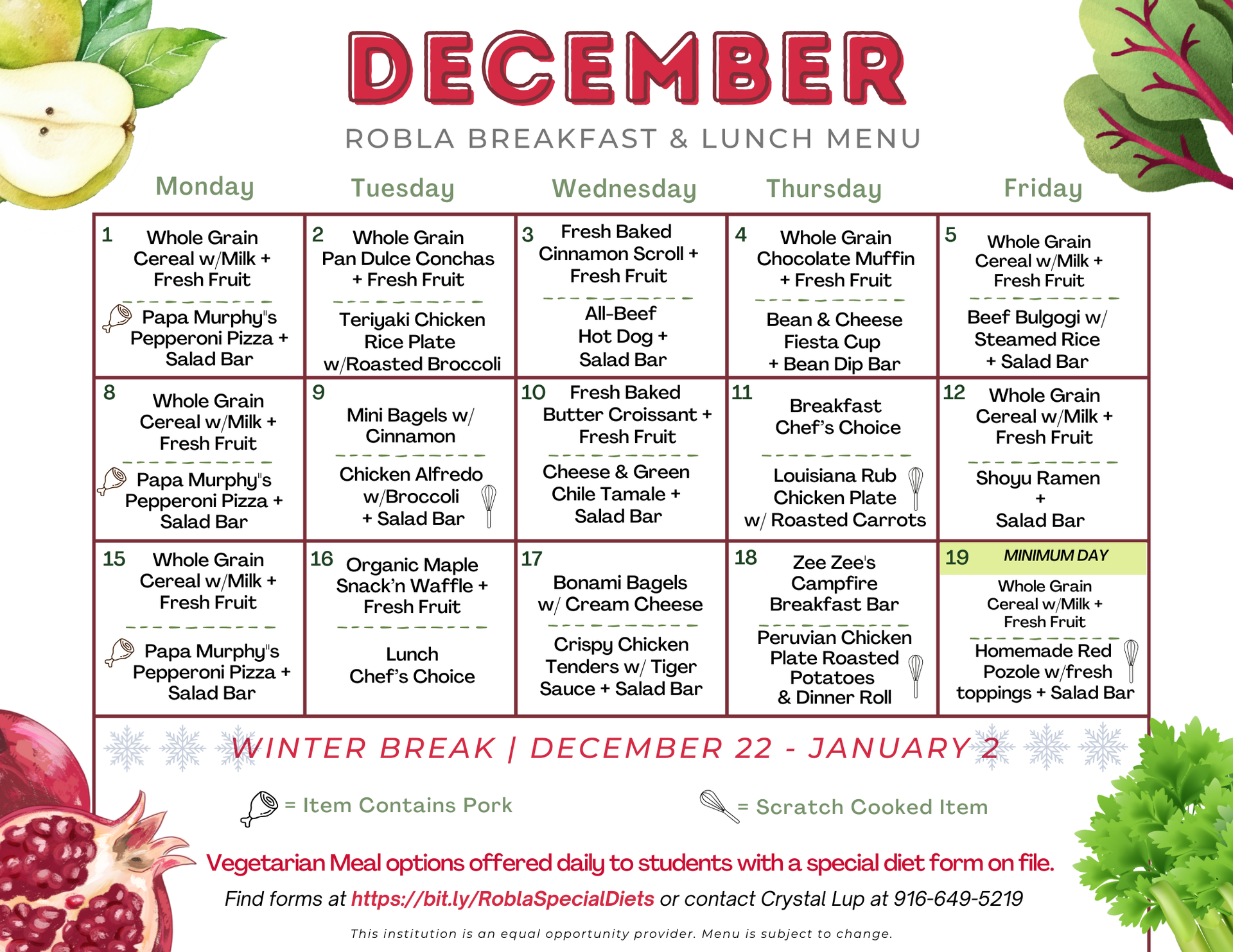 TK-8 Breakfast and Lunch Menu