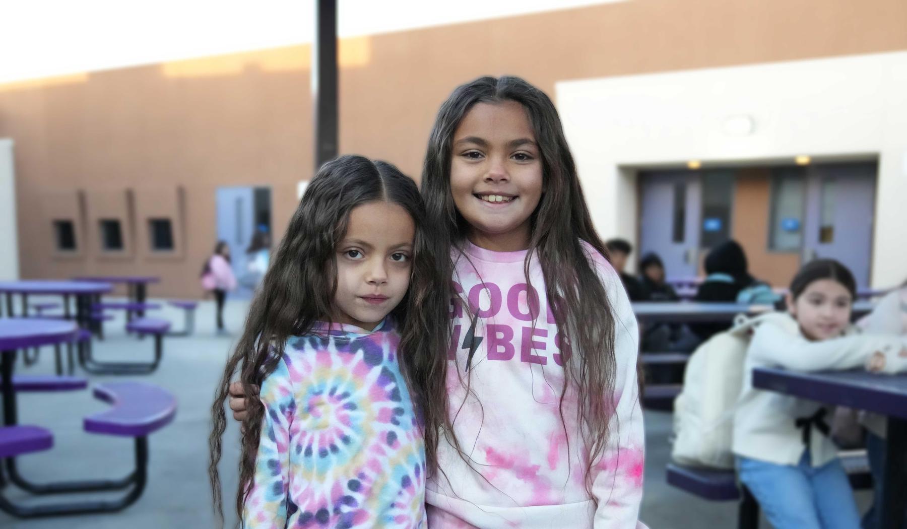 two girls on tie dye dress up day