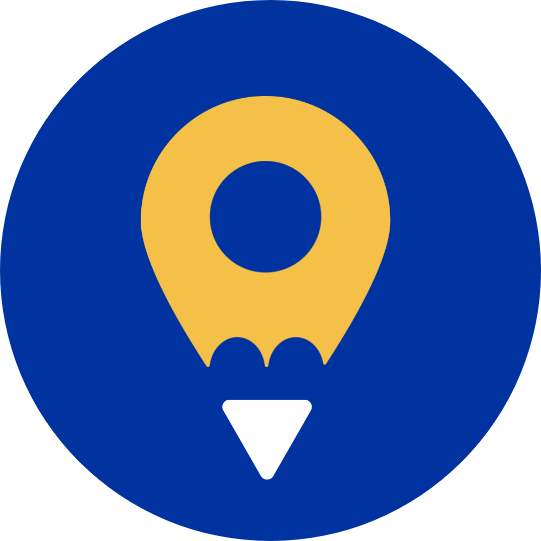 Blue circular icon of a location pin.