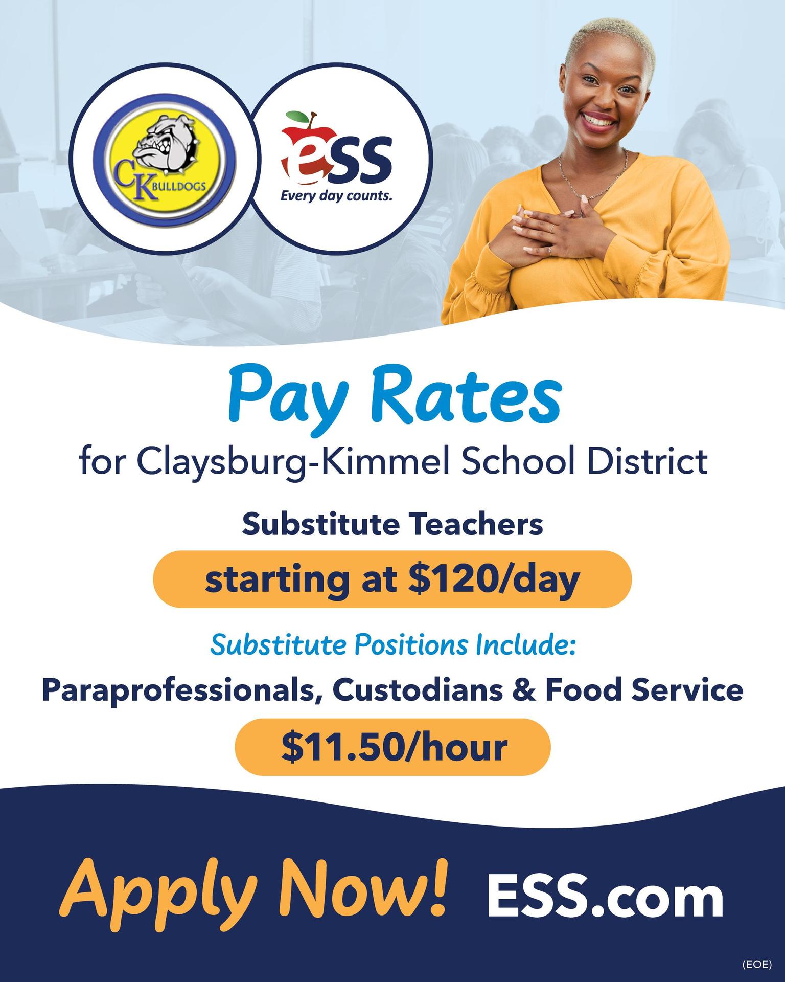 ESS Flyer advertising substitute positions at Claysburg Kimmel