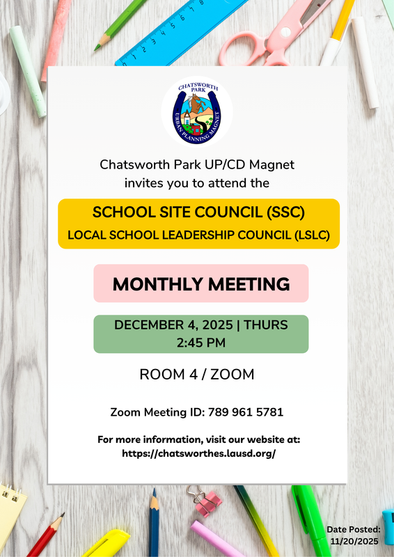 12/4/2025 - SSC/LSLC Meeting at 2:45 pm in Room 14 (MPR) / Zoom (ID: 789 961 5781)