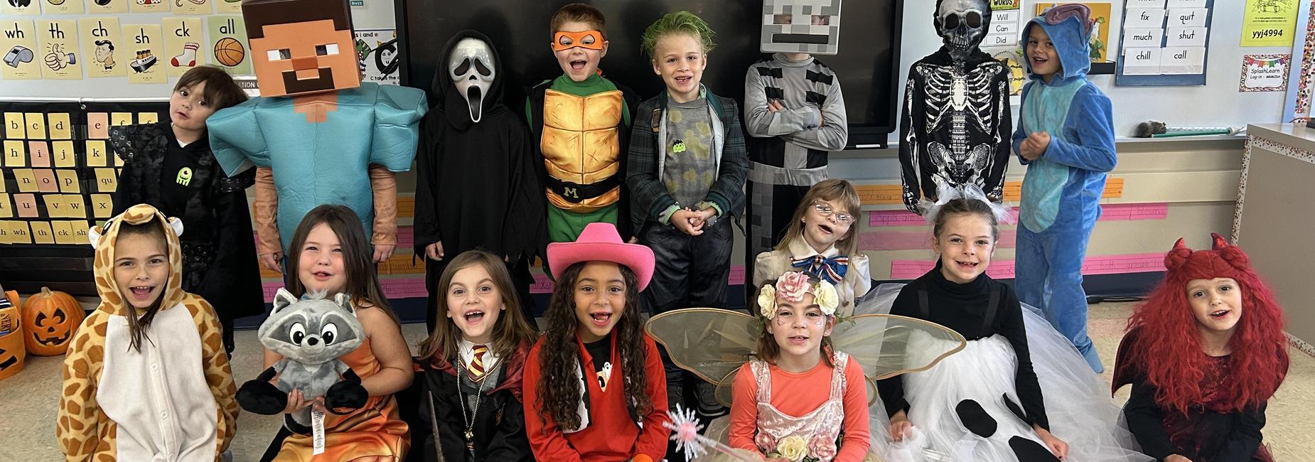 students dressed for Halloween