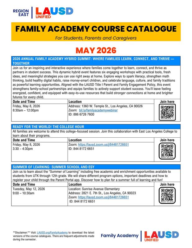 Region East Family Academy Course Catalogue