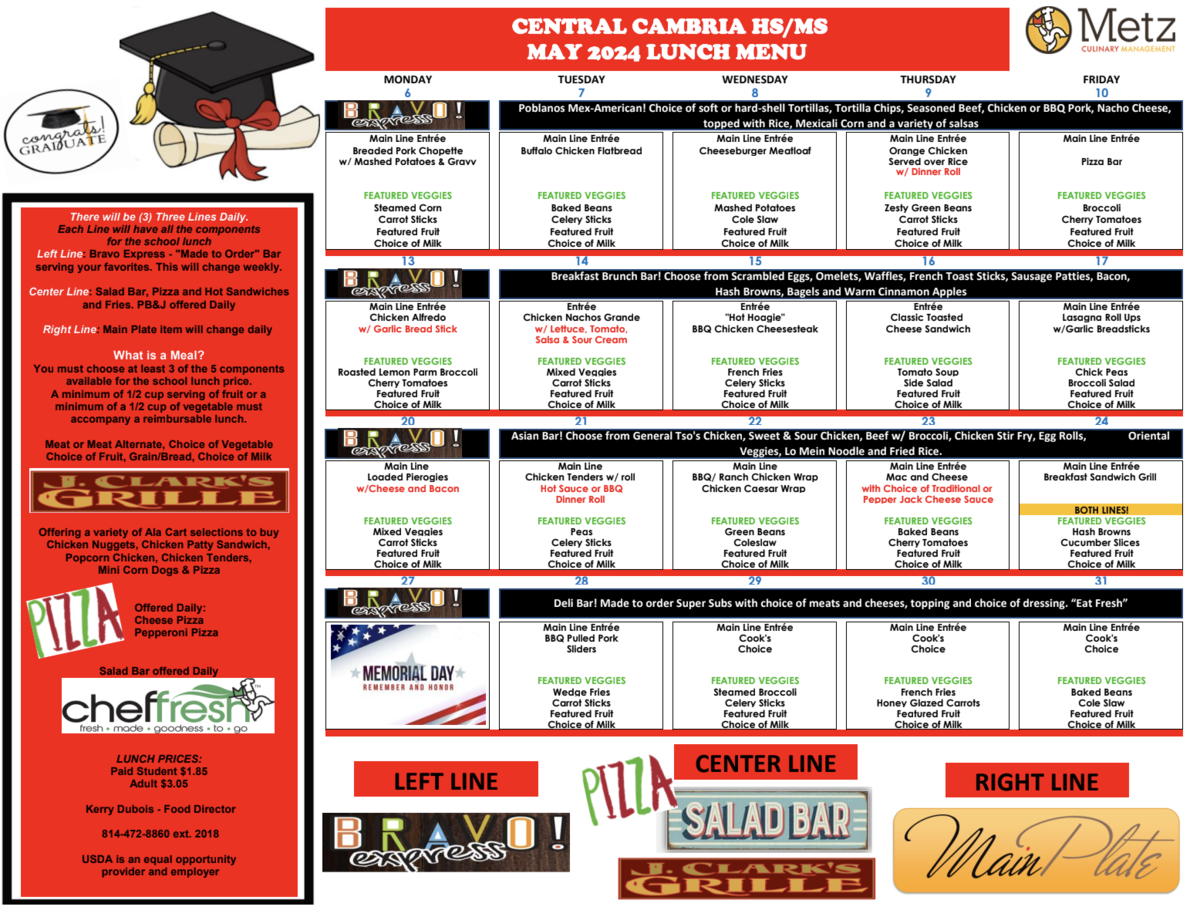 District Menus Food Services Central Cambria School District