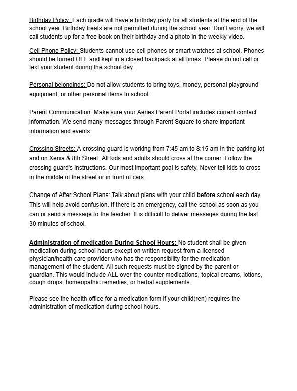 Important Reminders pg. 2