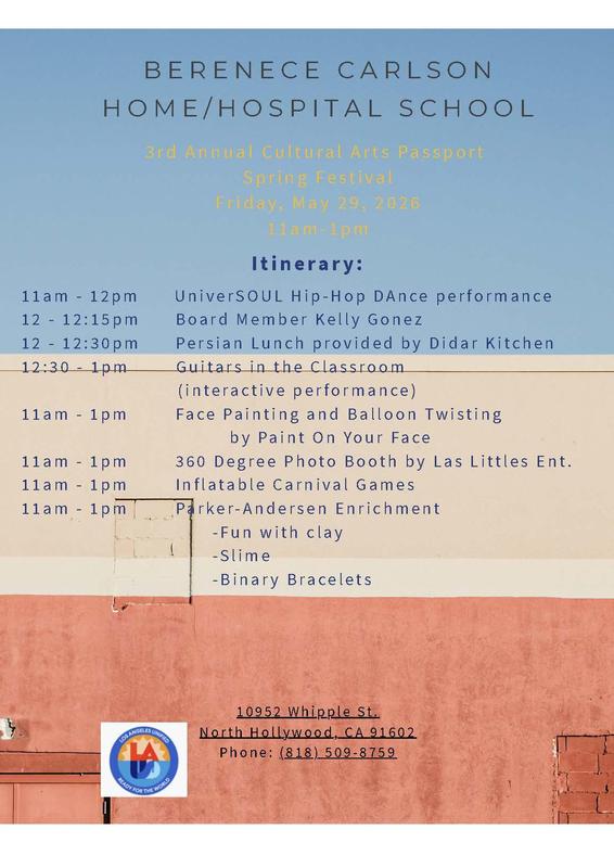 Carlson Home HospitalSchool Arts festival 2026 flyer itinerary