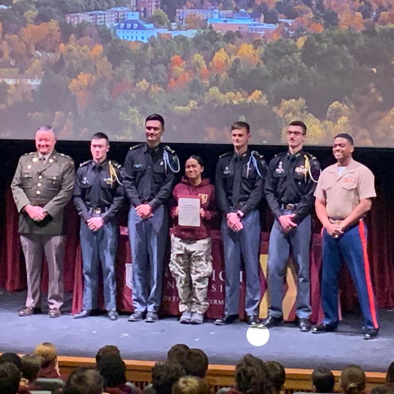 Cadet Asi earning Leadership Challenge Weekend Award