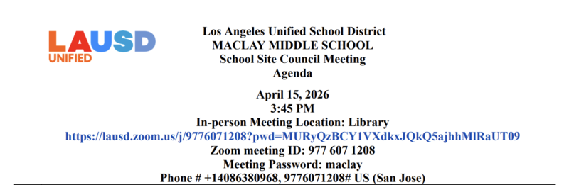 SSC Meeting Zoom Log In Information