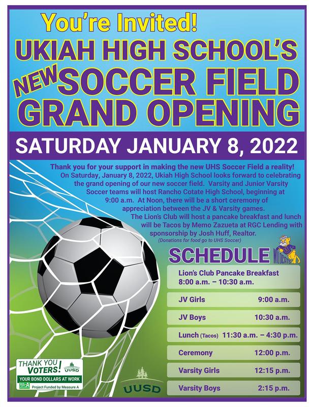 Ukiah High’s New All-Weather Soccer Field Grand Opening Saturday, January, 8 Thumbnail Image
