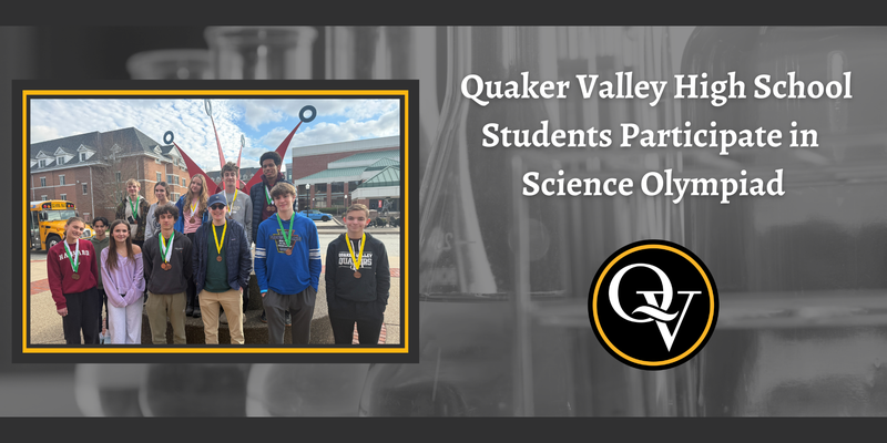 Image announces student participation in the regional Science Olympiad Tournament and depicts a large group of students smiling with medals around their necks.