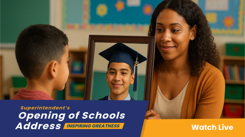 Person holding a mirror to a student in which he sees himself in a grad cap