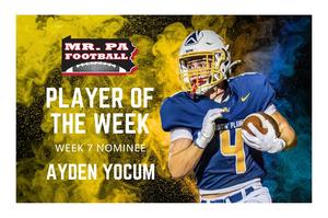 senior Ayden Yocum is nominated for the Mr. PA Football Week 7 Player of the Week.