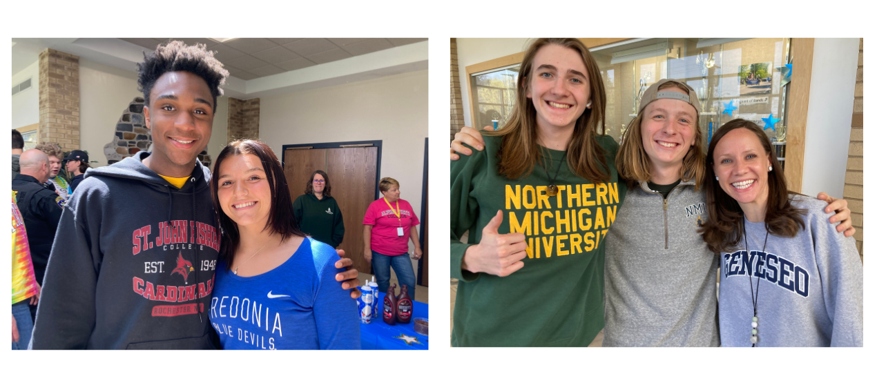 students and teachers in their college shirts