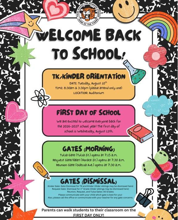 Welcome Back to School Key Dates