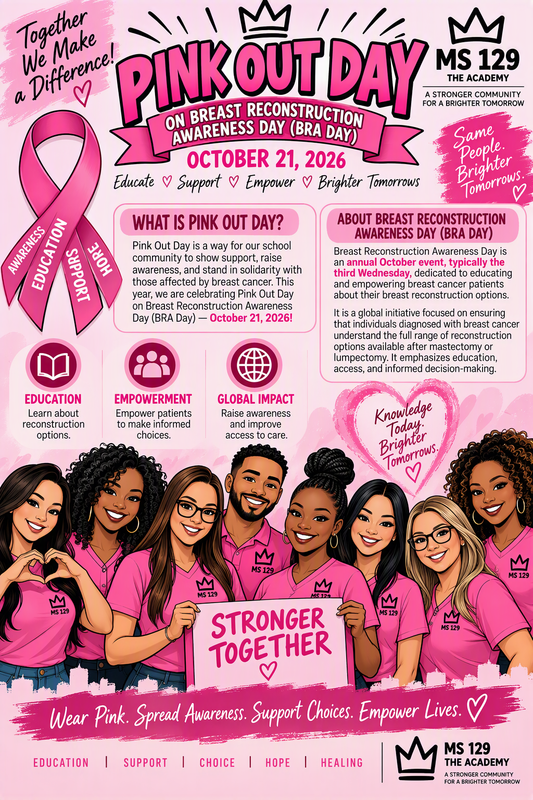 information flyer about breast reconstruction awareness with an image of a group of people