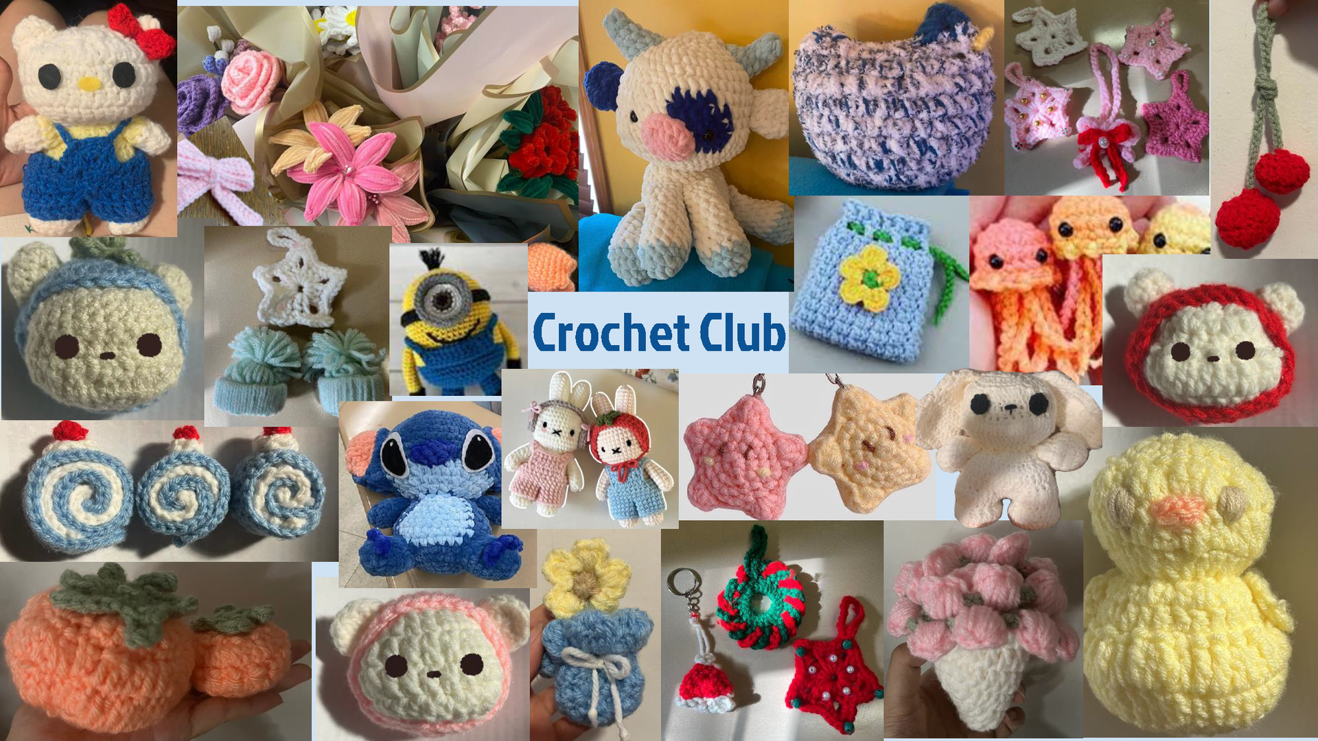 a collage of many different items crocheted by the crochet club