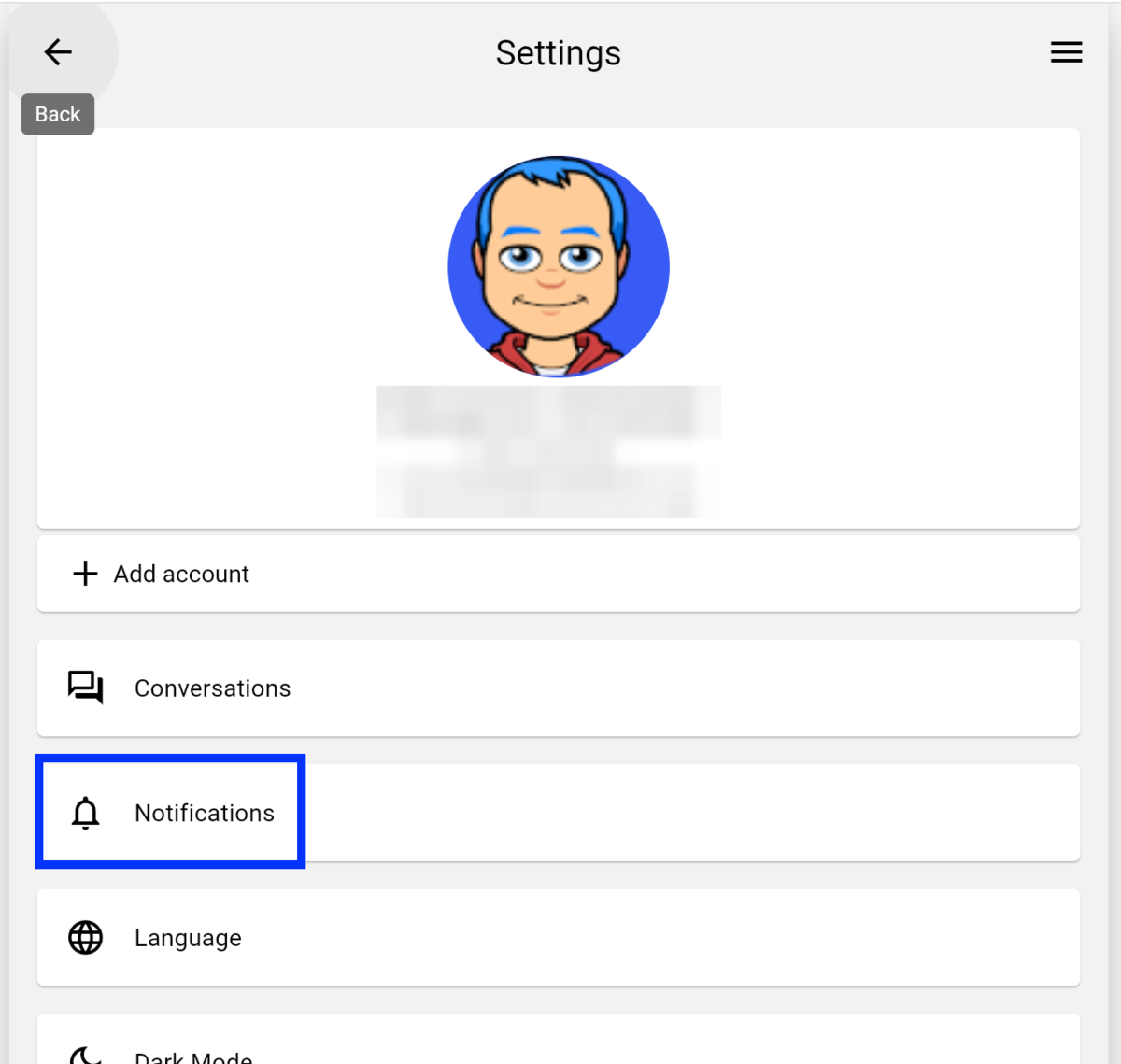 App with Notification Settings button
