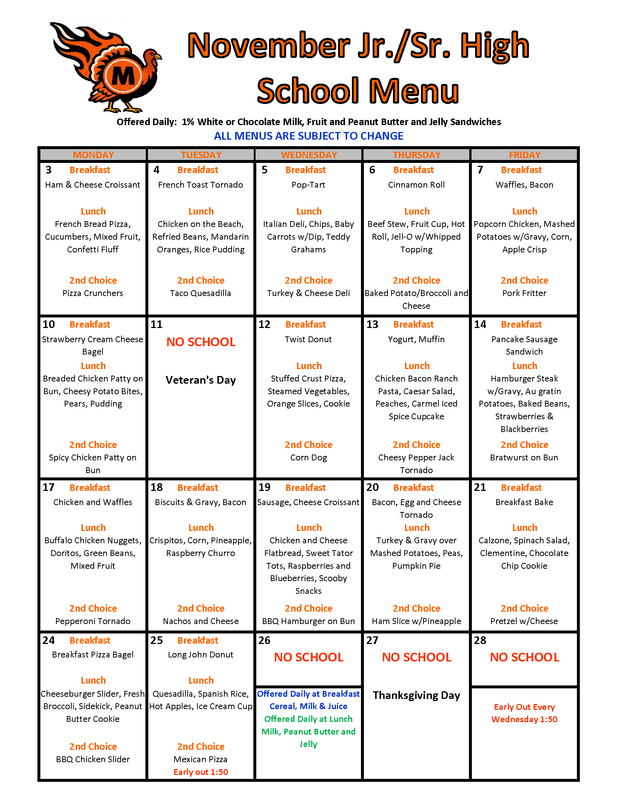 MJSHS November Menu Featured Photo