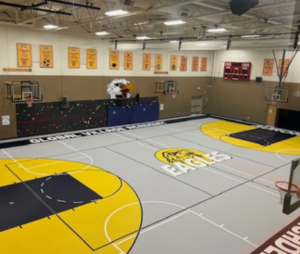 GVA Aurora gymnasium with newly painted eagle mascot flooring