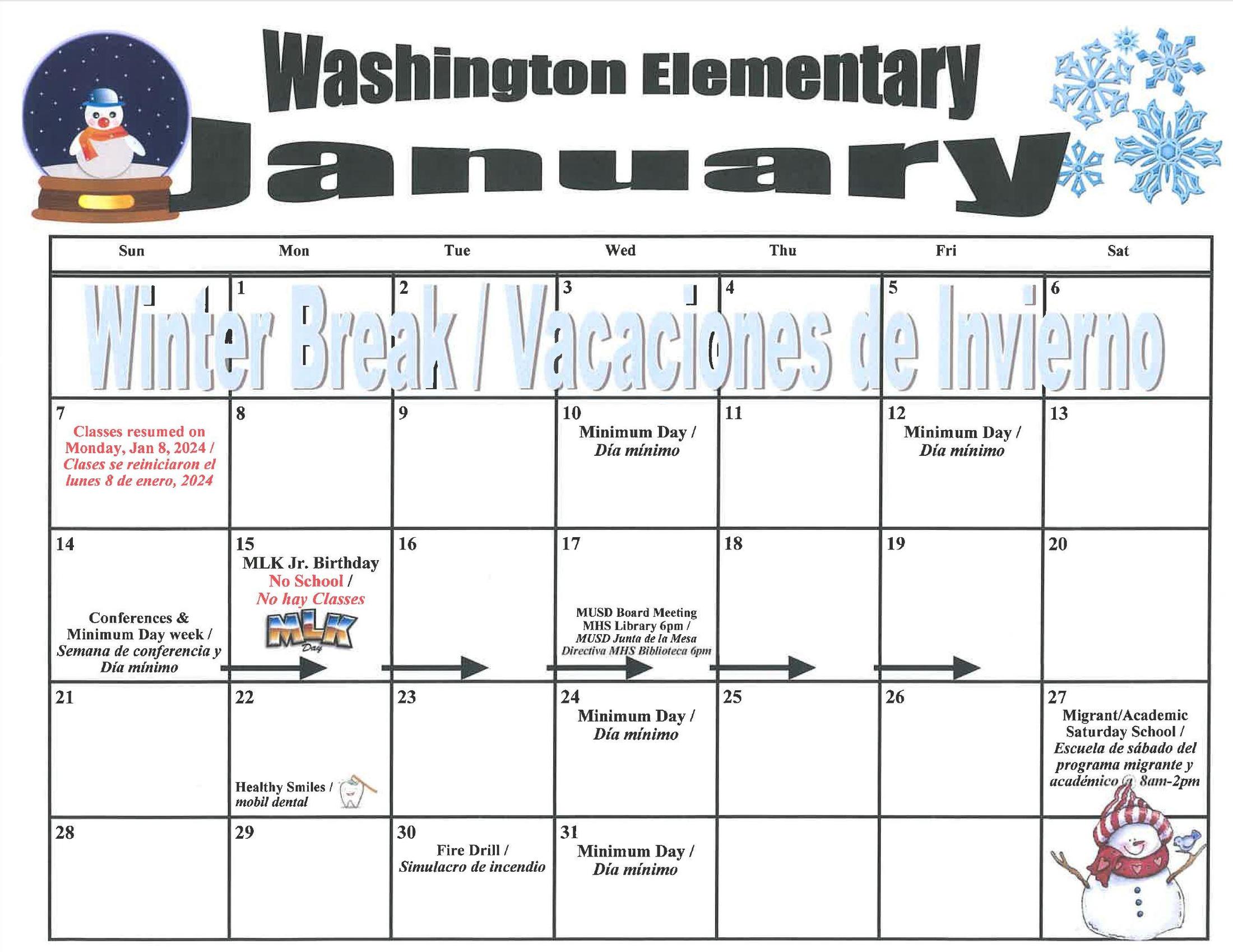 School Calendar – About Us – Washington Elementary School