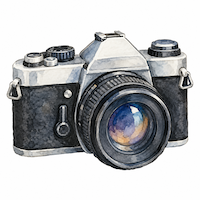 watercolor image of a camera