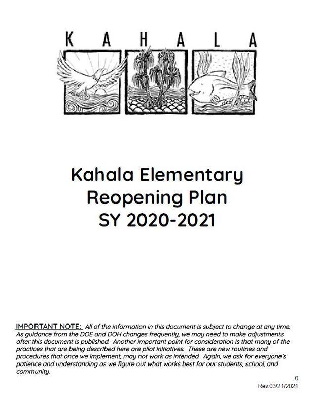 Kahala Elementary Reopening Plan SY 2020-2021 (Rev. 03/21/2021)