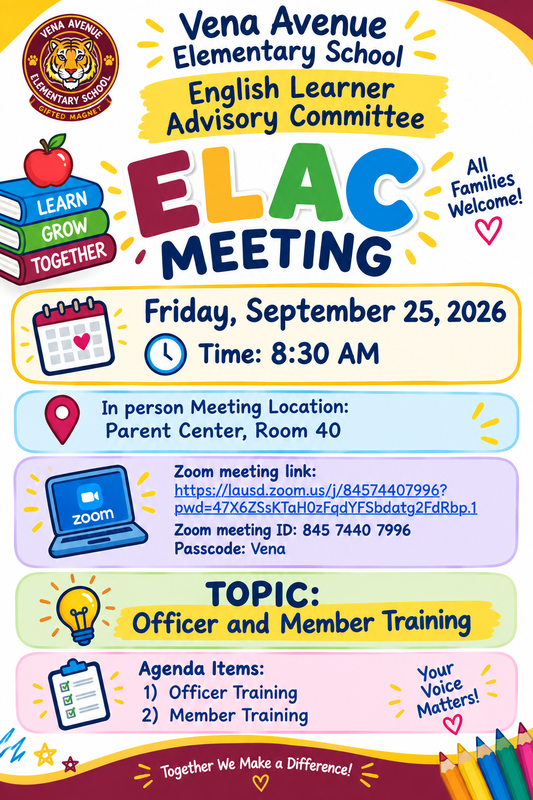 Friday, September 25, 2026 at 8:30 AM in the Parent Center, Room 40 and on Zoom.