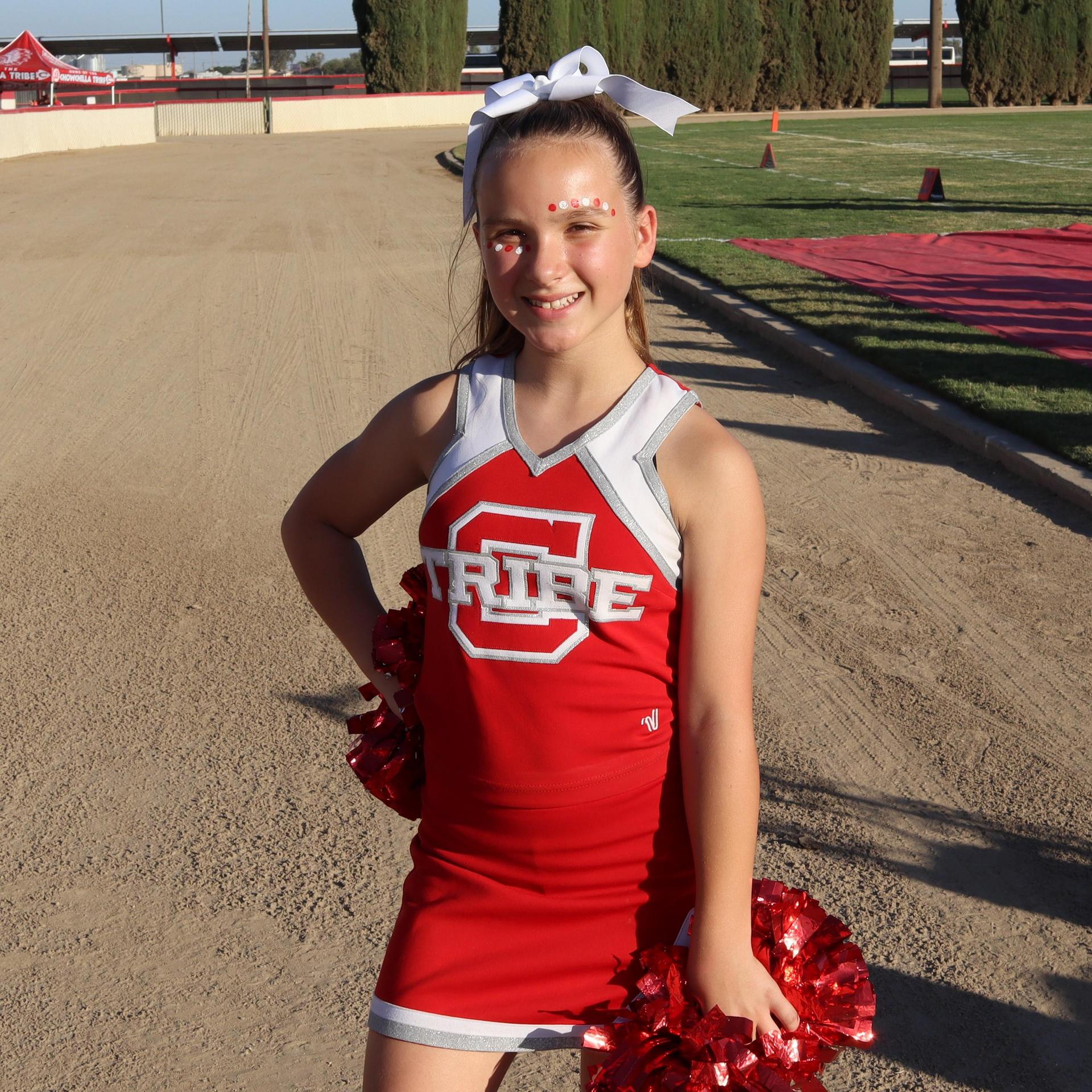 junior varsity cheerleaders at the Kerman game