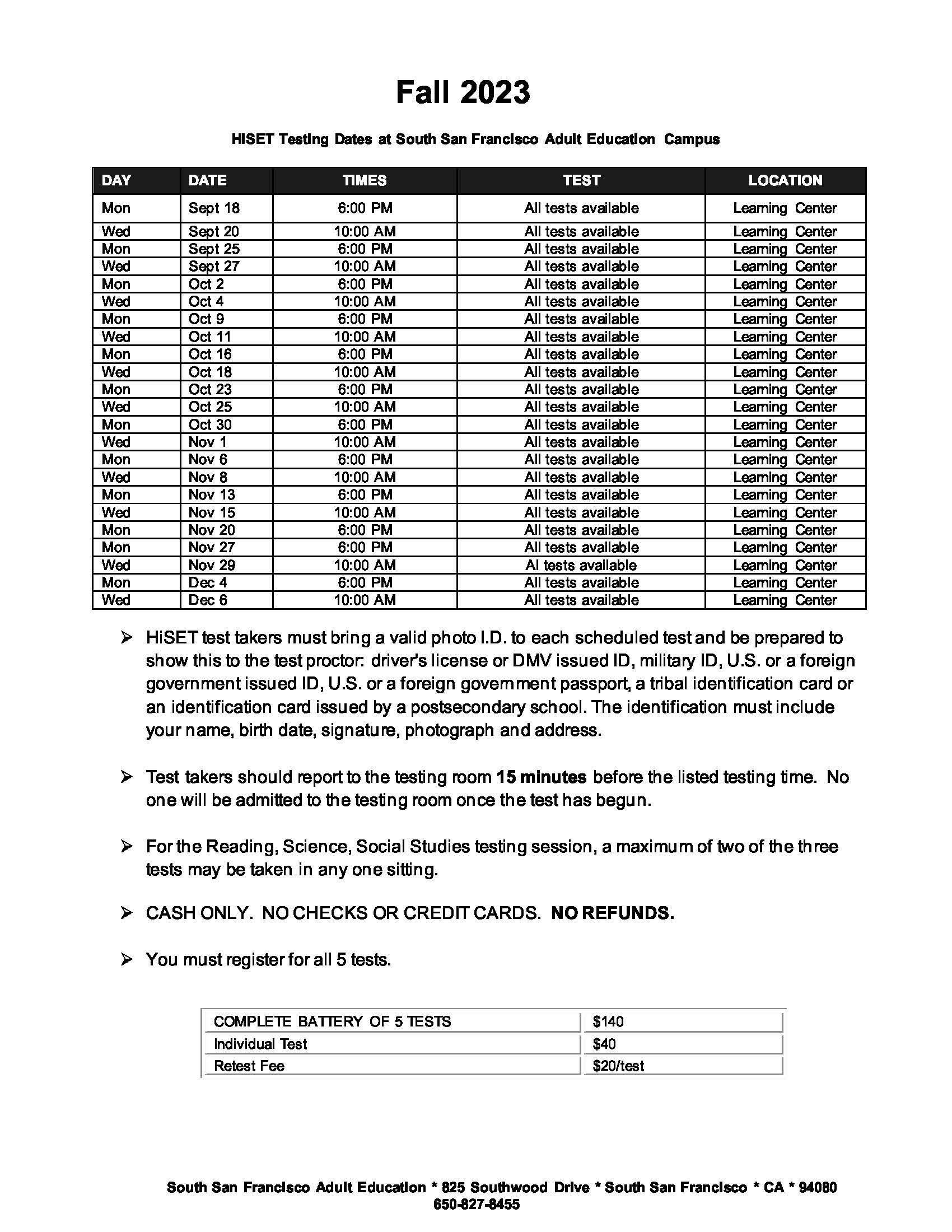High School Equivalency Test (HiSET) Adult Secondary Education