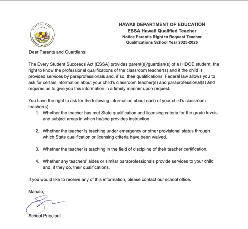 ESSA Hawaiʻi Teacher Qualifications SY 25-26 Featured Photo