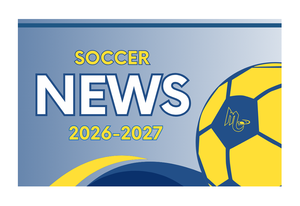 Soccer news in blue and gold graphic