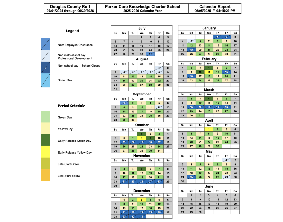 Green Yellow Calendar for the 2025-26 school year