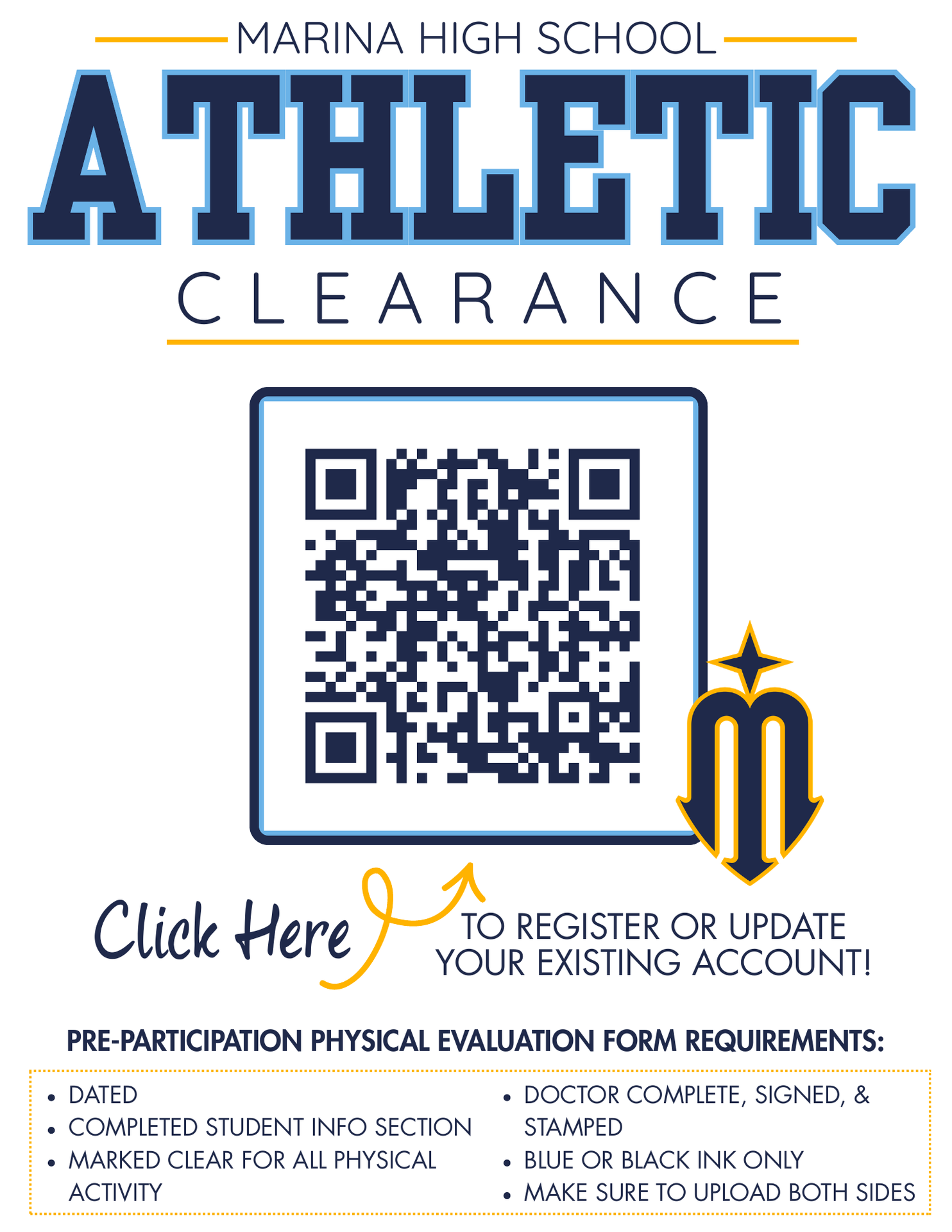 Image of Athletic Clearance with QR code to access directions