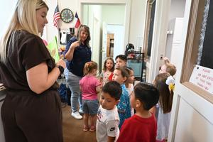PreK students learning the campus.