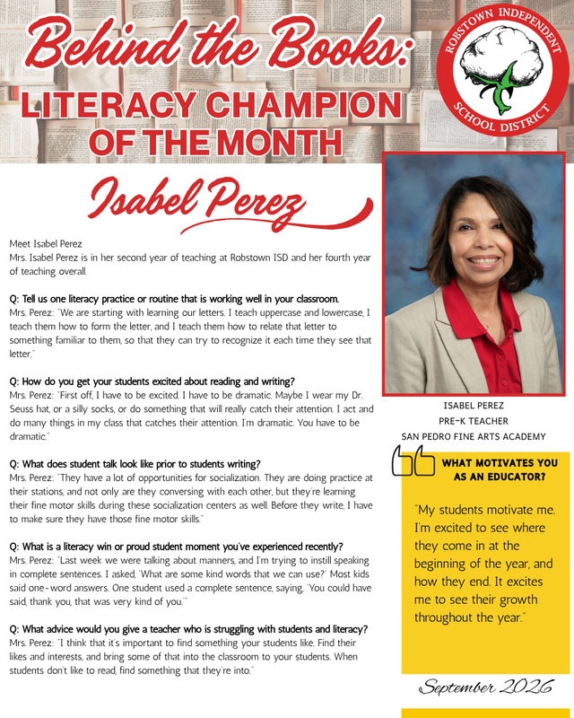 Meet September’s Behind the Books: Literacy Champion of the Month, Mrs. Isabel Perez Featured Photo